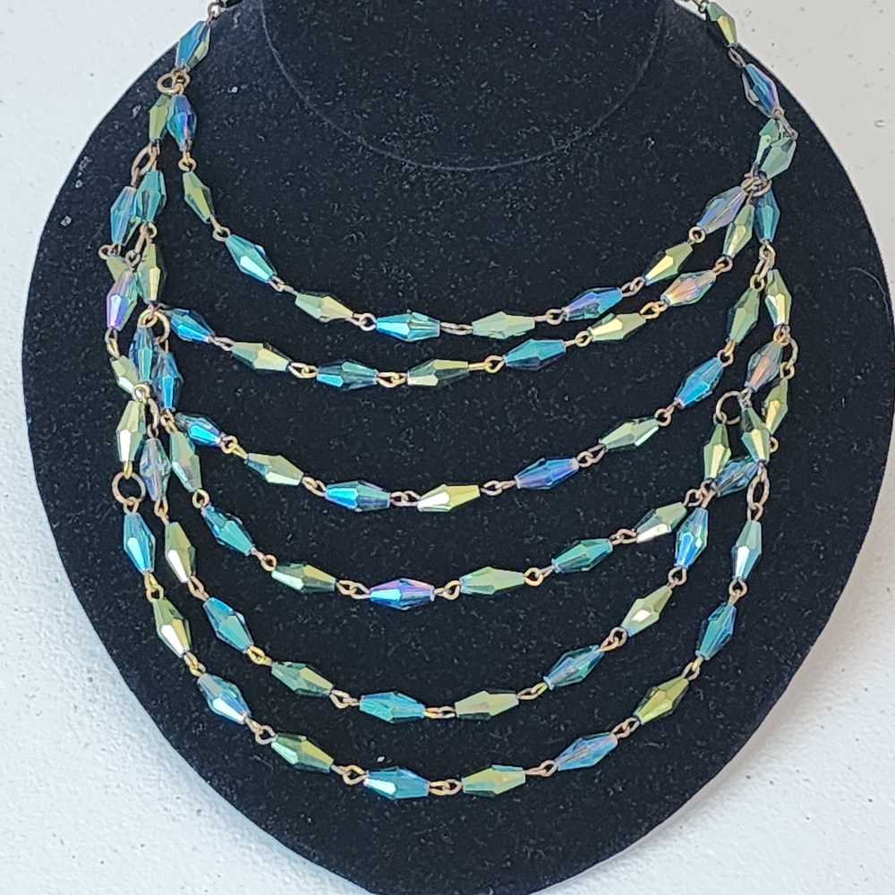 Iridescent Aurora Borealis Glass Multi Strand Beaded Necklace Trending Jewelry